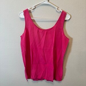 Hot Pink Silk Tank Top Women's Size L Scoop Neck Sleeveless Casual